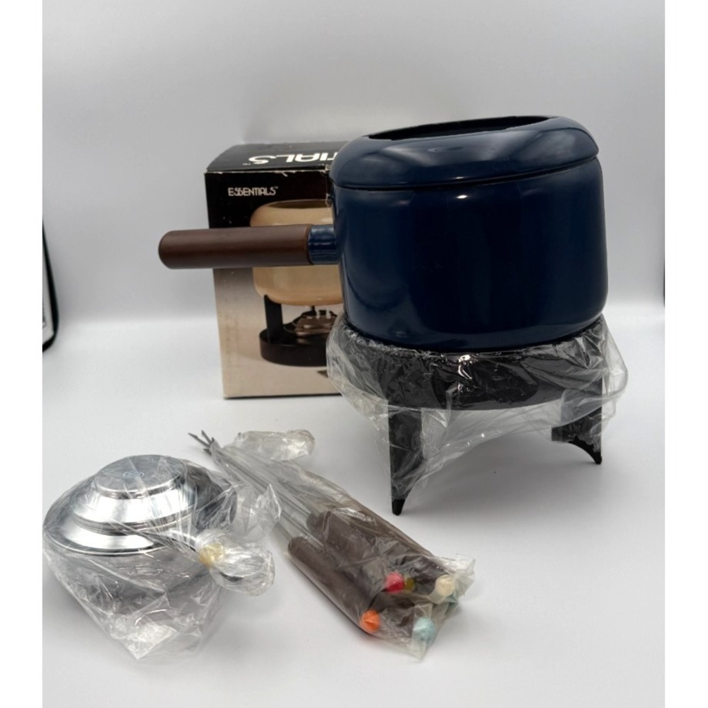 NOS Vintage ESSENTIALS Enamelware Fondue (Blue) Model #5073 *Made in Japan